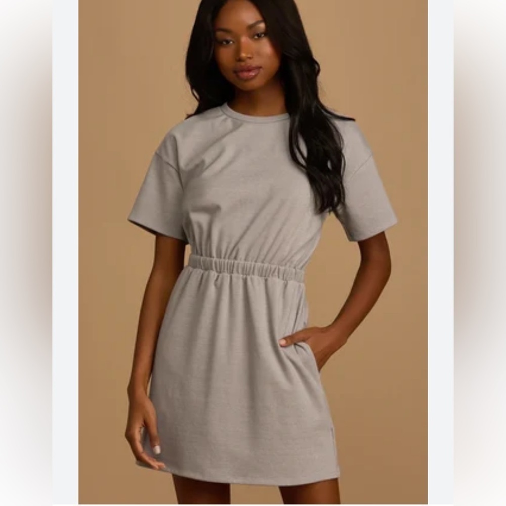 NWT Lulu’s Keep a Causal Mood grey Crew cut-out mini dress size XL